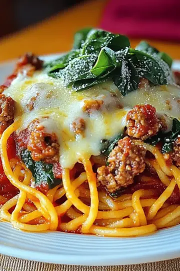 Garlic Butter Spaghetti with Cheesy Italian Sausage and Spinach