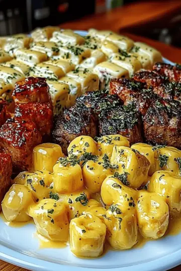 Rigatoni in Garlic Butter Parmesan Cream Sauce with Cajun Steak Tips