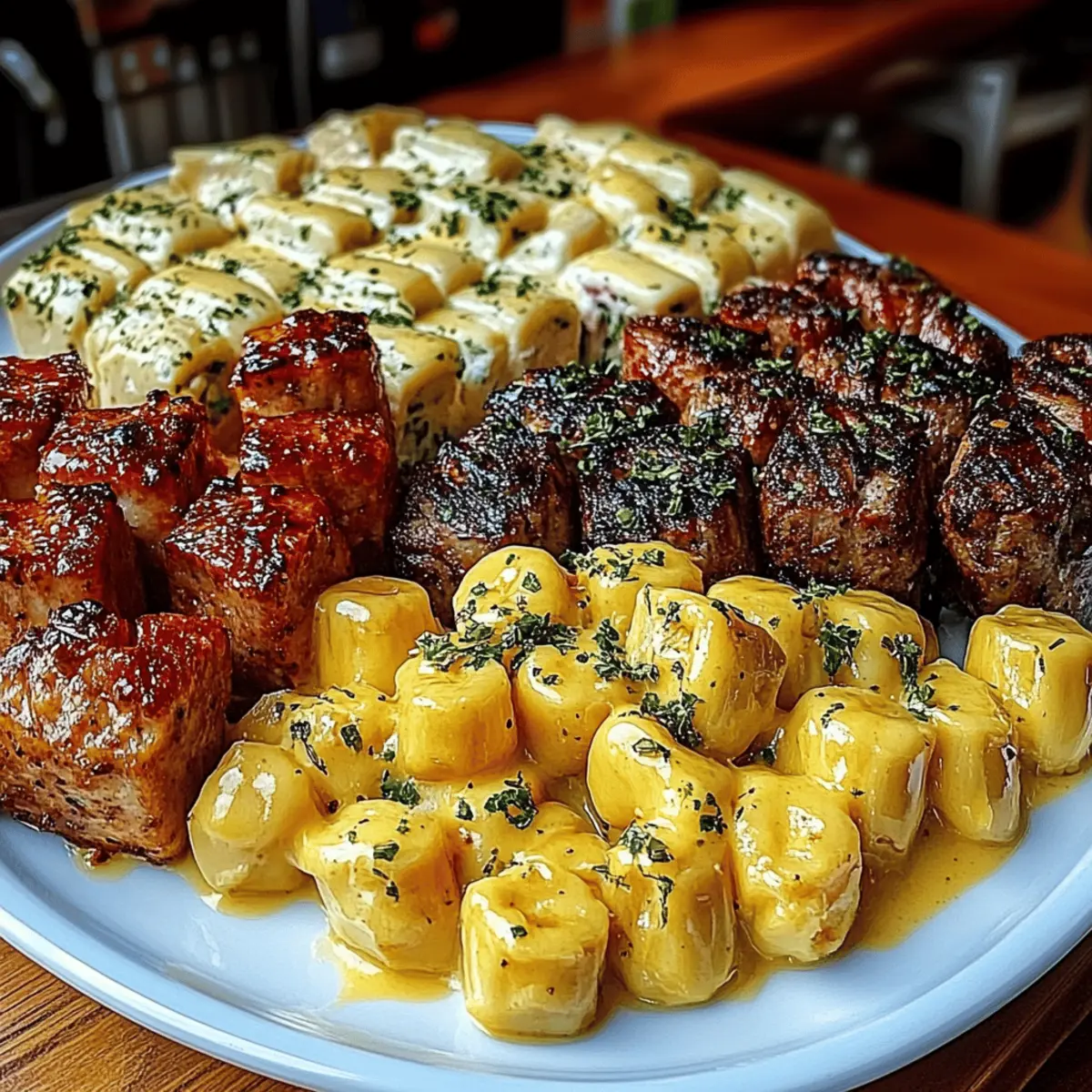 Rigatoni in Garlic Butter Parmesan Cream Sauce with Cajun Steak Tips