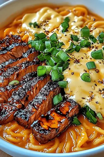 Spicy Korean Ramen with Grilled Beef Creamy Sauce
