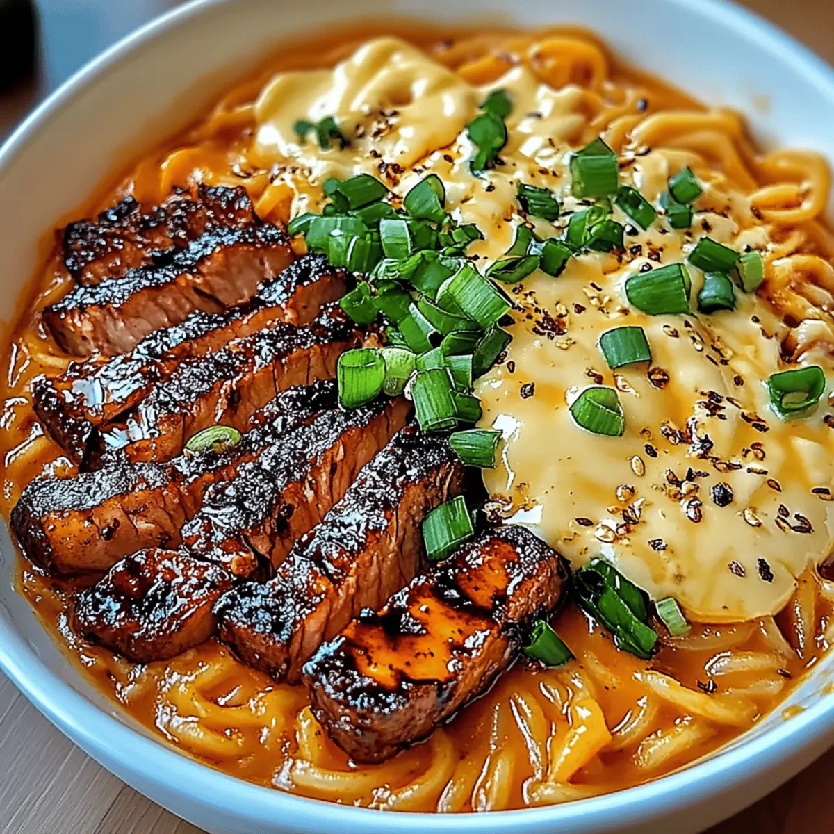 Spicy Korean Ramen with Grilled Beef Creamy Sauce