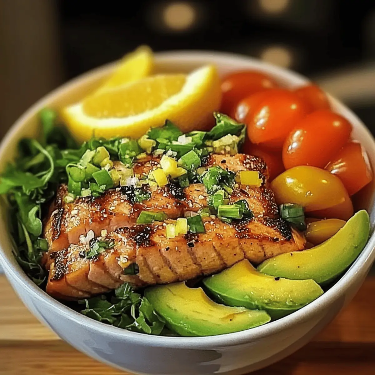 Lemon Herb Salmon and Avocado Quinoa Bowl