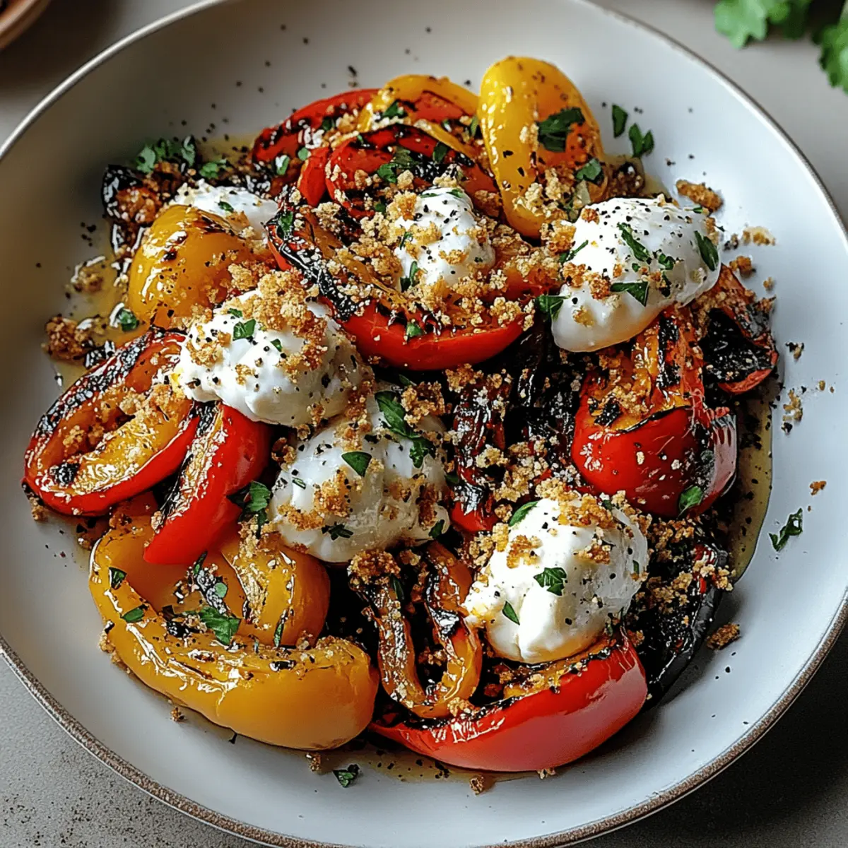 Delicious Grilled Marinated Peppers with Burrata Cheese Bliss 2 Grilled Marinated Peppers with Burrata Cheese and Crispy Breadcrumbs m752ae