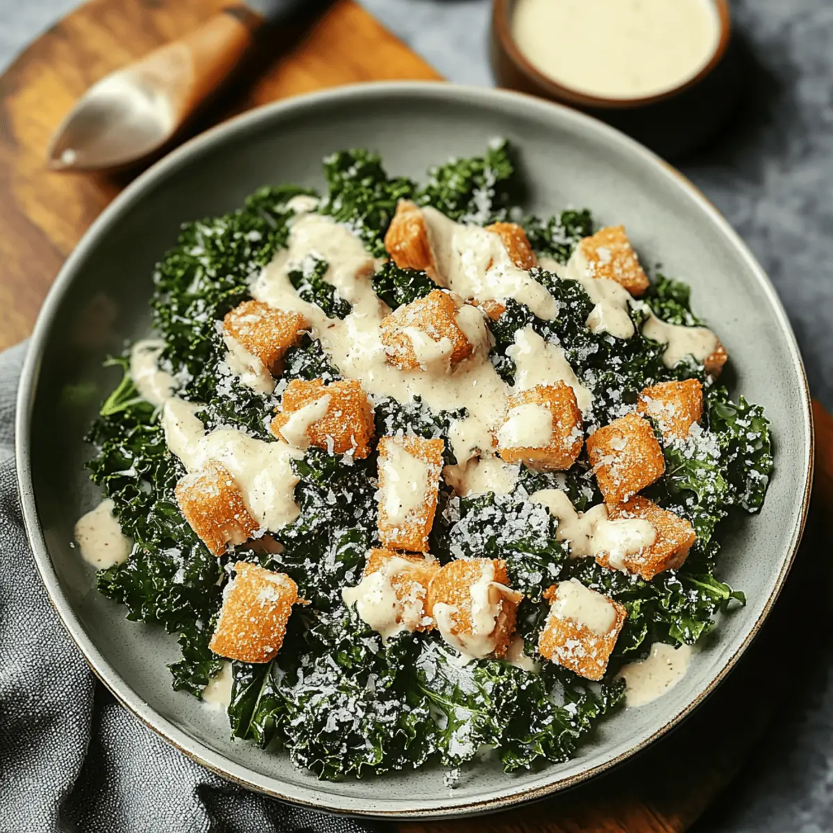 Irresistibly Creamy Roasted Garlic and Kale Caesar Salad with Dressing 2