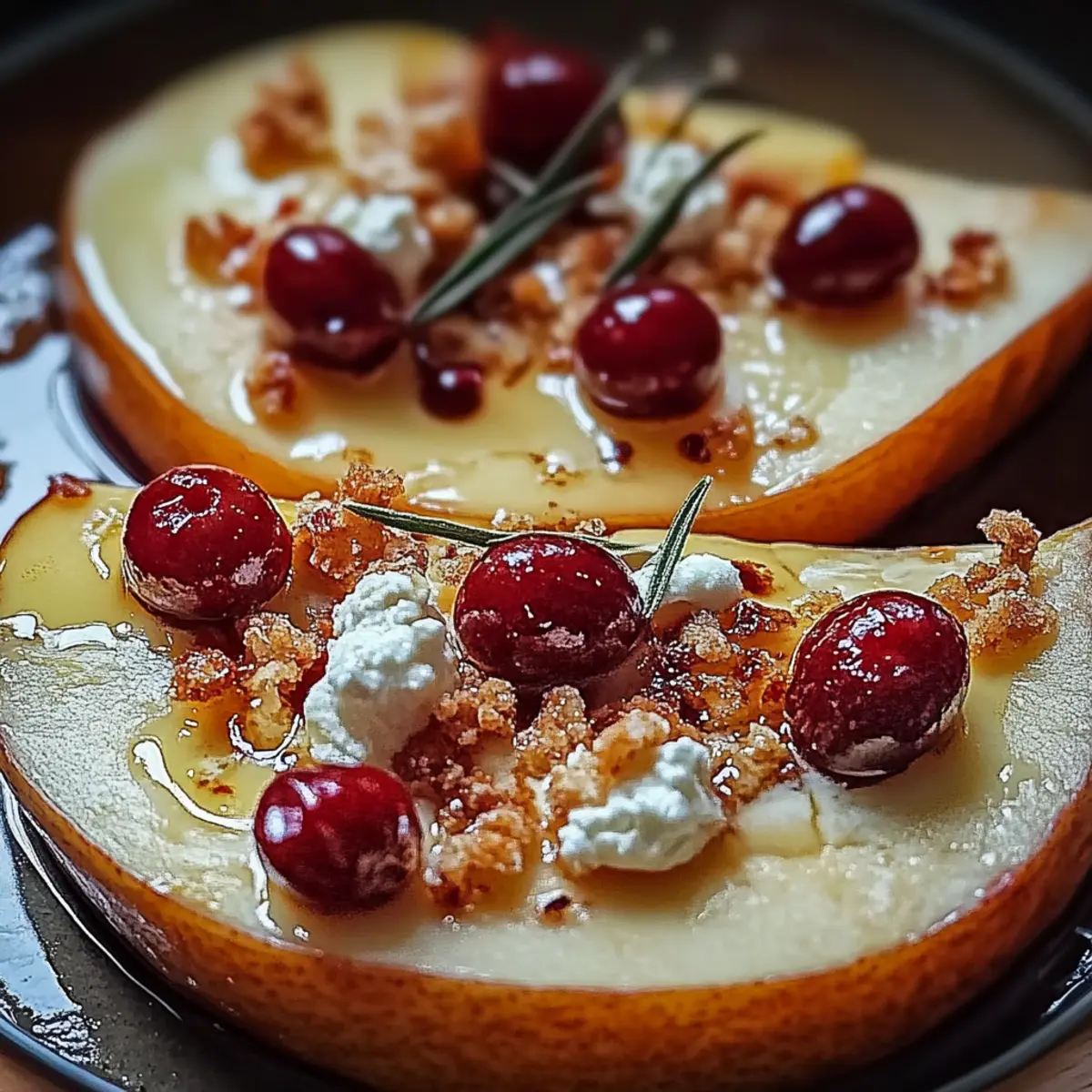 Baked Pears with Goat Cheese, Honey, and Cranberries