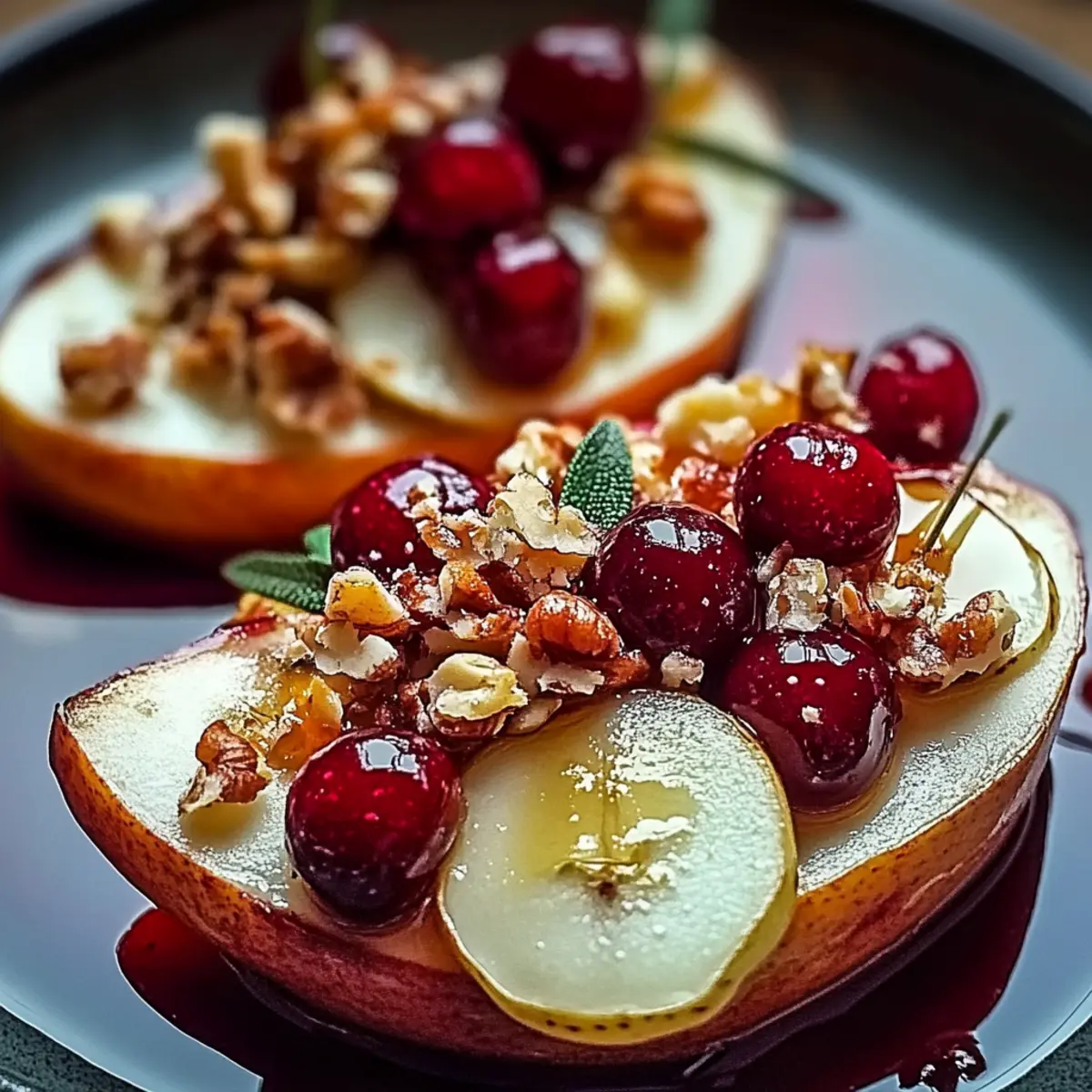Baked Pears with Goat Cheese, Honey, and Cranberries