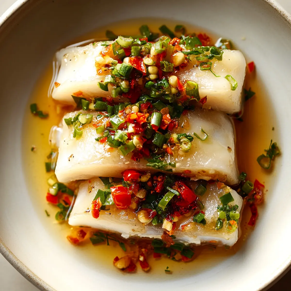 Chinese Steamed Cod Fish with Ginger Scallion Sauce