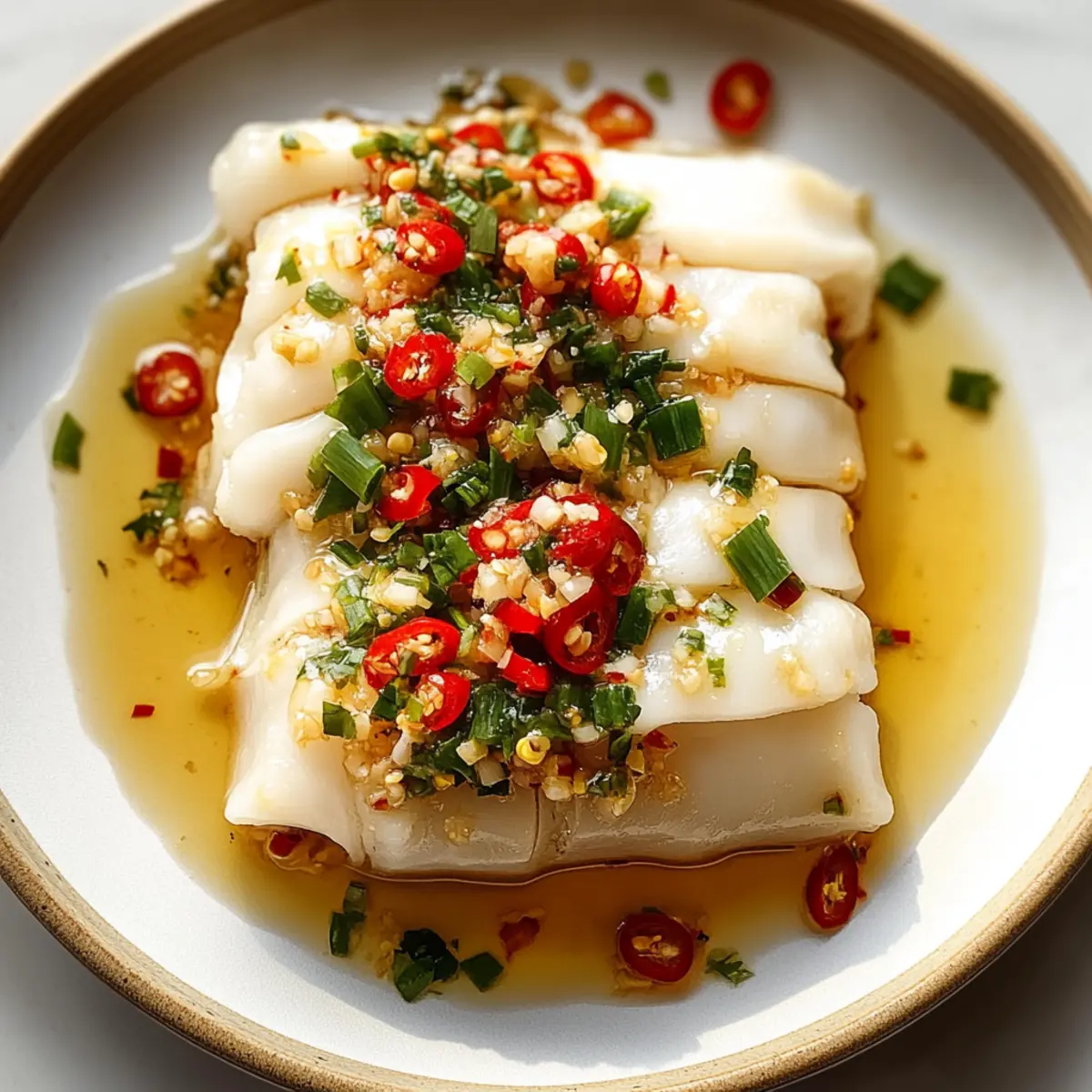 Chinese Steamed Cod Fish with Ginger Scallion Sauce