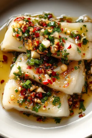 Chinese Steamed Cod Fish with Ginger Scallion Sauce