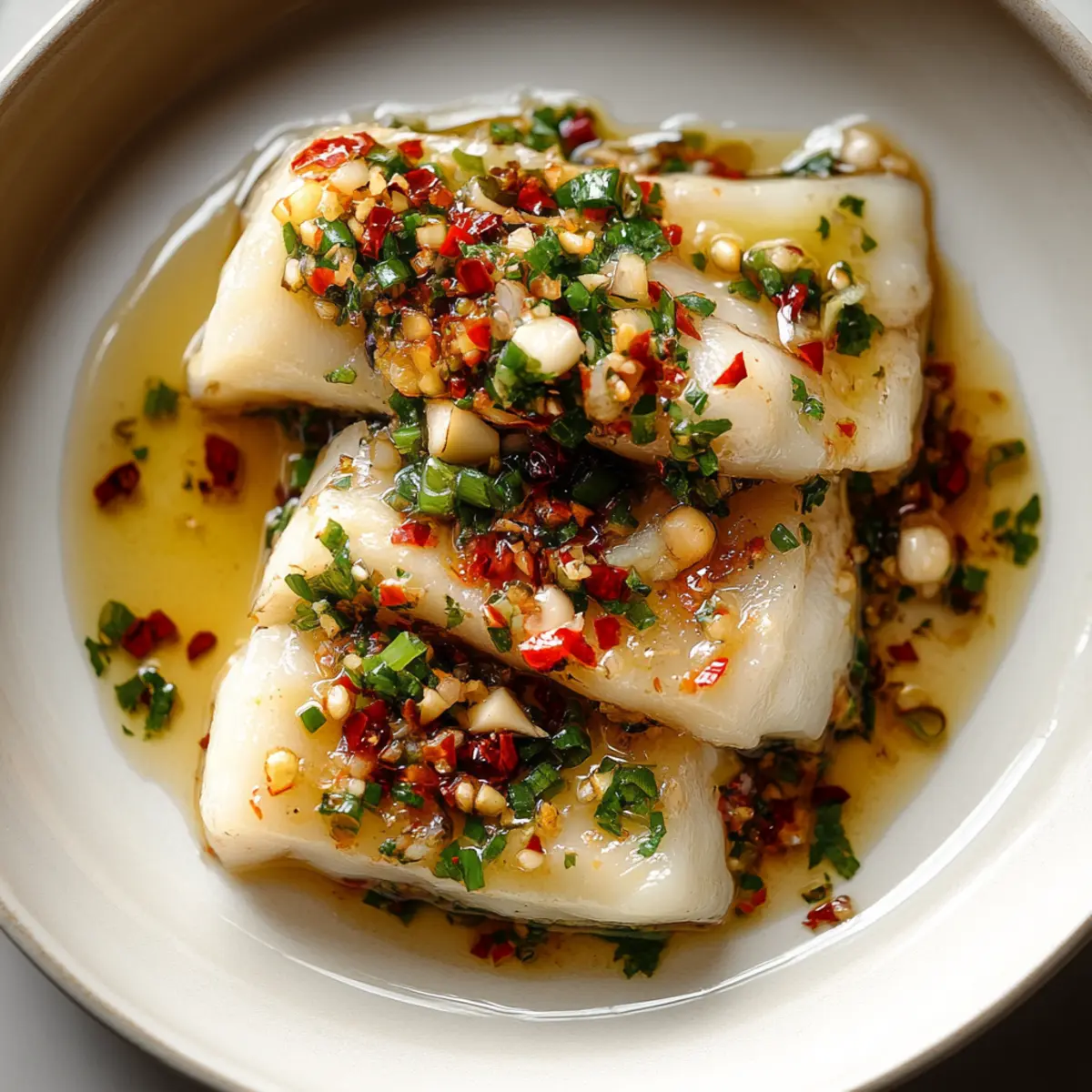 Chinese Steamed Cod Fish with Ginger Scallion Sauce