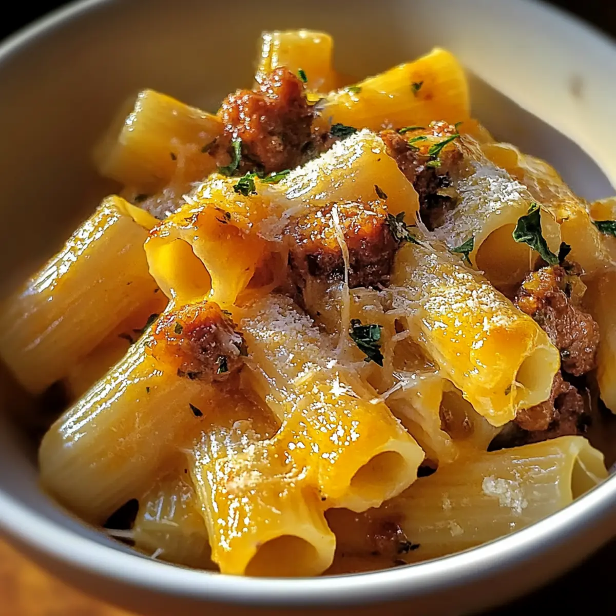 Creamy Rigatoni with Butternut Squash and Spicy Sausage