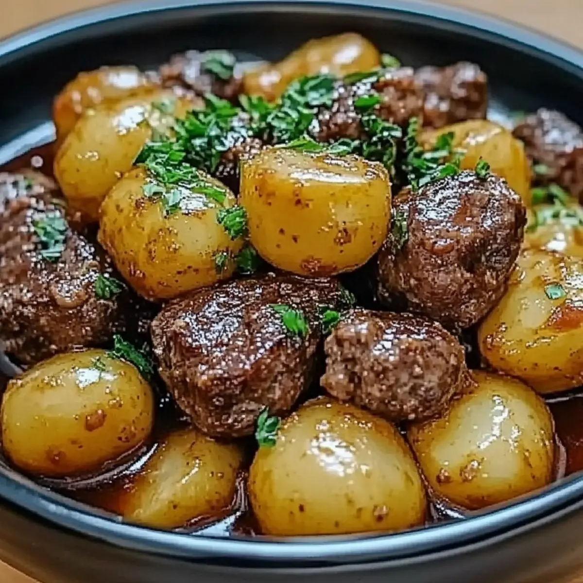 Garlic Butter Beef Bites Potatoes