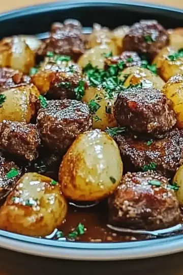 Garlic Butter Beef Bites Potatoes