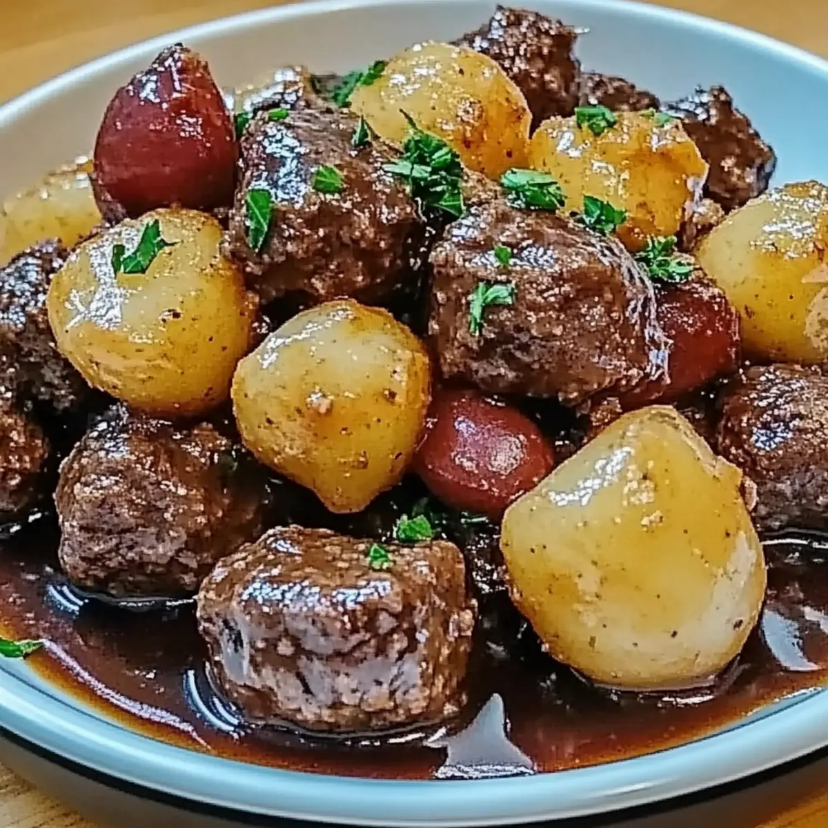 Garlic Butter Beef Bites Potatoes