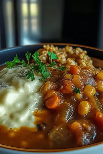 Hearty Lentil Stew Creamy Mashed Potato Bowl