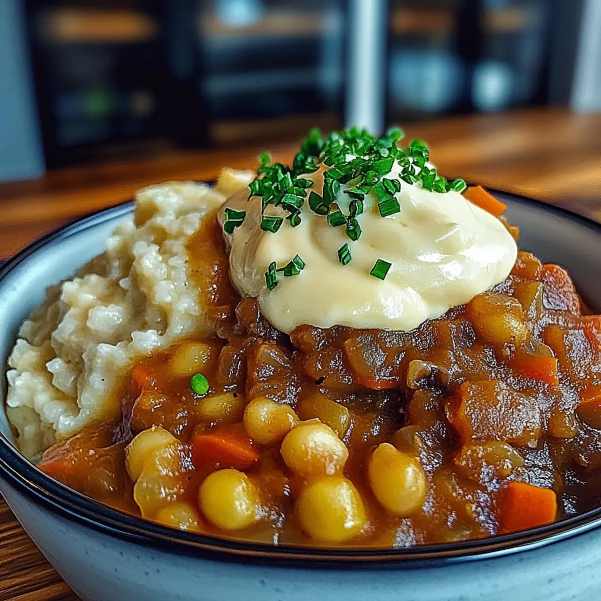 Hearty Lentil Stew Creamy Mashed Potato Bowl