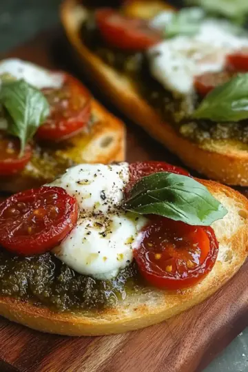 Pesto Tomato Mozzarella Crostini