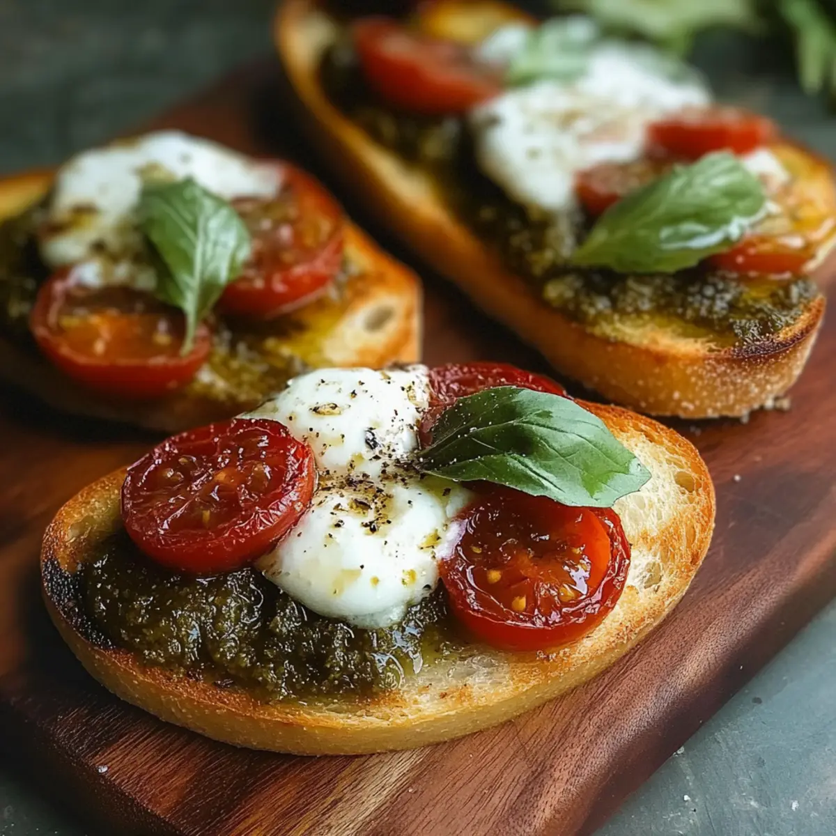 Pesto Tomato Mozzarella Crostini