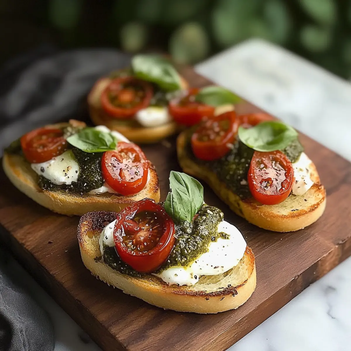Pesto Tomato Mozzarella Crostini