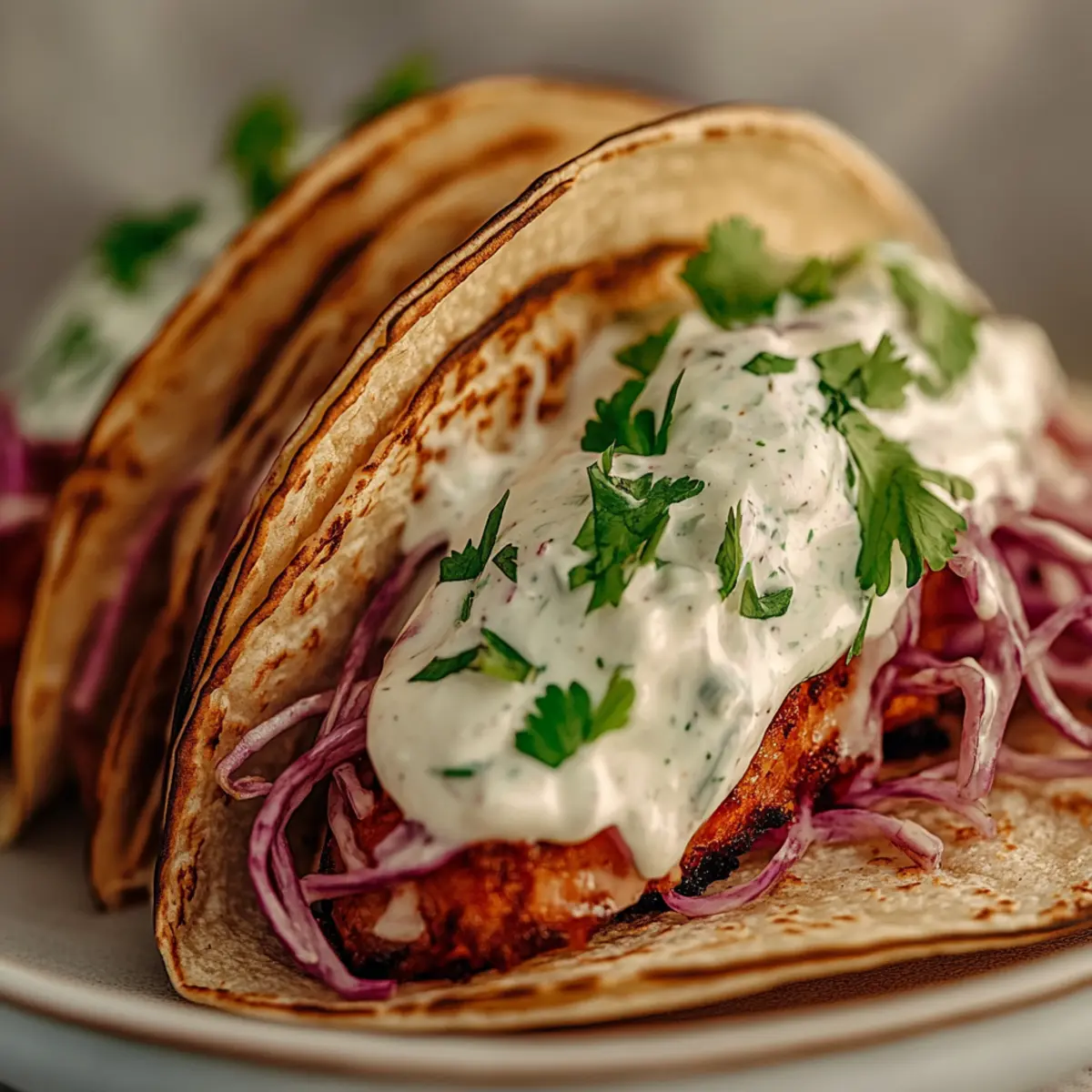 Salmon Tacos with Slaw and Lime Crema